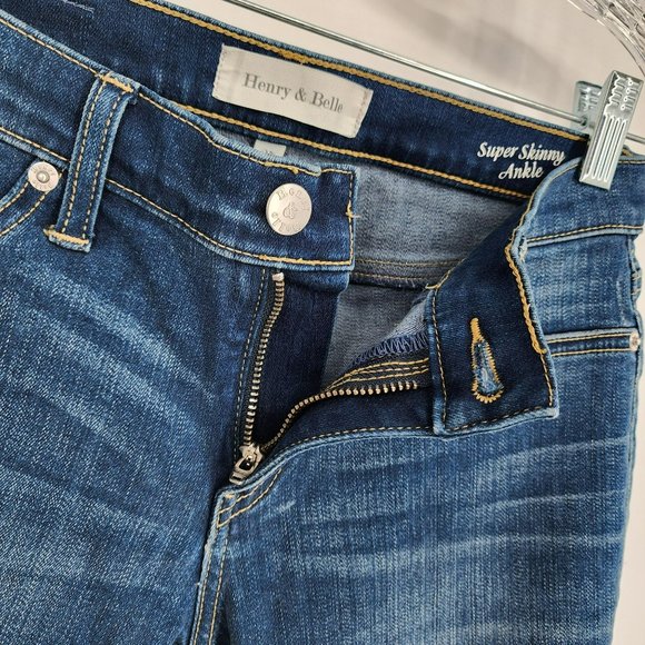 Henry Belle Super Skinny Ankle Jeans 27 Medium Wash Distressed Cotton Stretchy - Picture 5 of 13